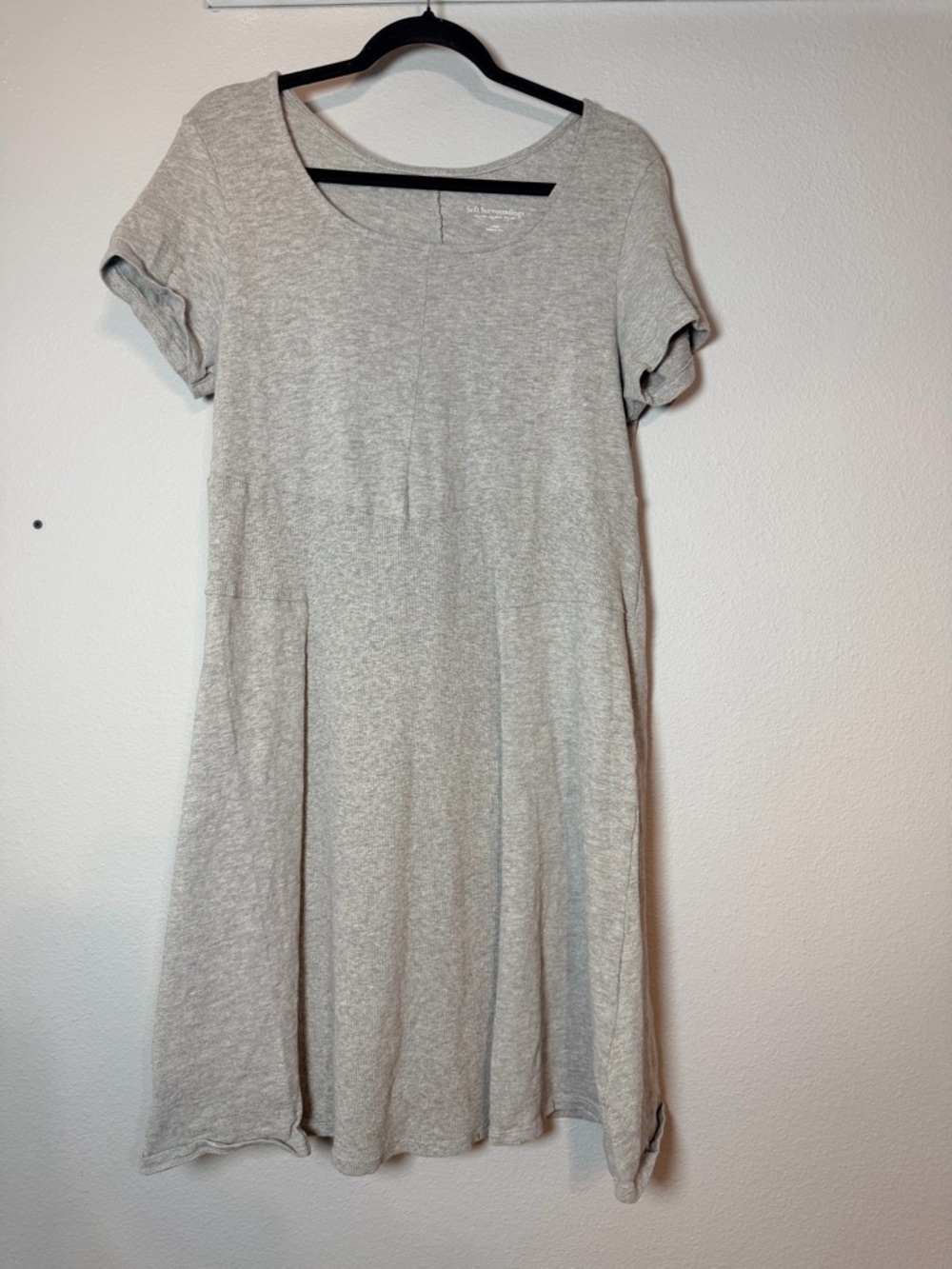Soft Surroundings Tali Cotton Knit Midi Dress Size Large Gray Scoop Neck